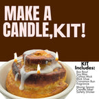 Cinnamon bun candle kit with wax, wicks, and cinnamon bun fragrance in a bowl.