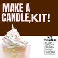 Dessert-inspired candle kit with whipped topping and sprinkles in a glass jar, text overlay